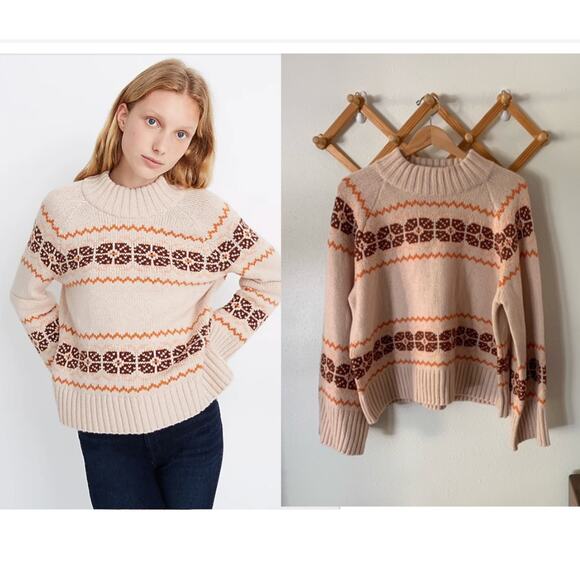 Madewell Pullover Overbrook Fair Isle Mock Neck Wool Blend Alpaca Sweater | XL - Picture 1 of 14